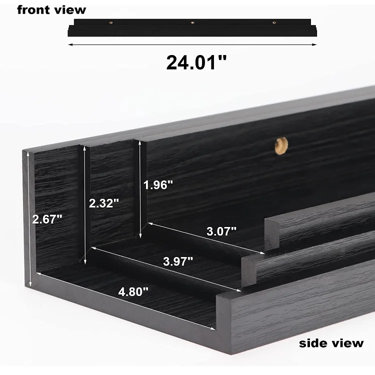 Set of 3 floating shelves living room office photos organizer black wall shelf wood