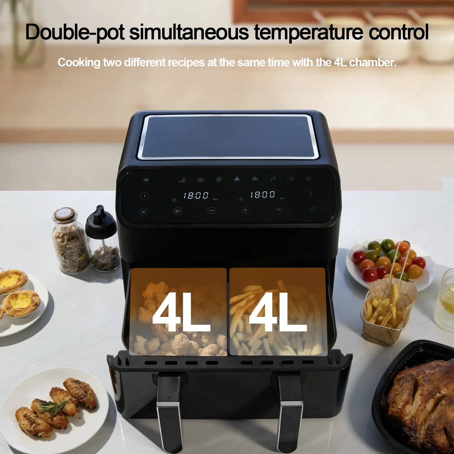 High Quality 8L/7.6Q Multi-functional Electric Oil Free Kitchen Appliances Digital Smart Cooker Dual Basket Air Fryer oven