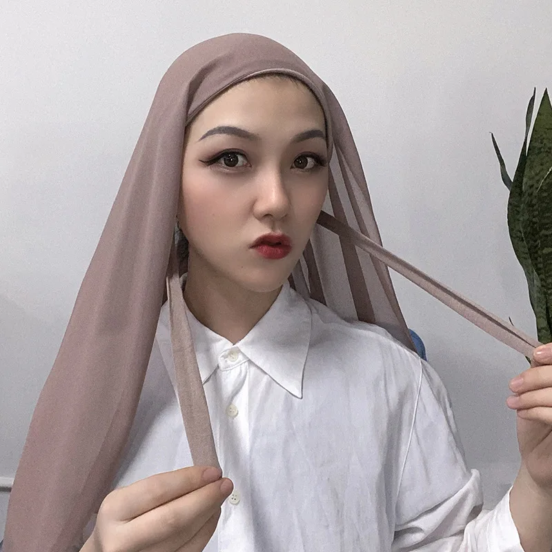 Беспиновый мгновенный хиджаб с одной петлей, Джерси, мгновенный шифоновый хиджаб с капотом, шарф для женщин, мгновенный хиджаб