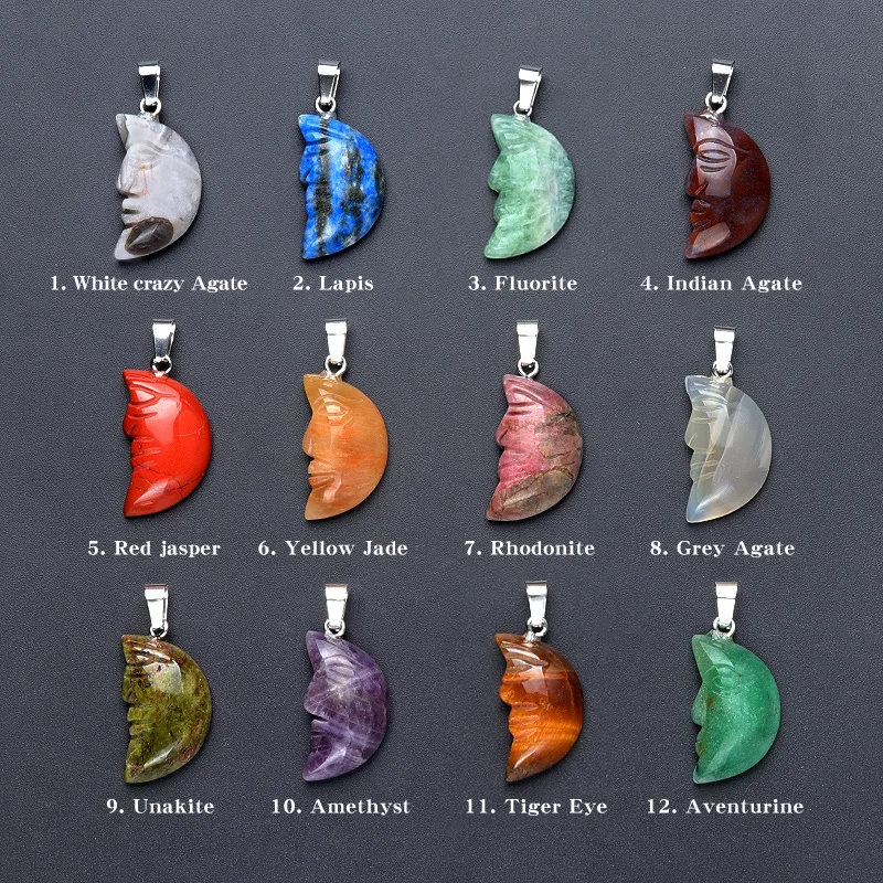 Carving Face Moon Pendant Crystal moon Face necklace accessories Halloween gift crystal pendant accessories