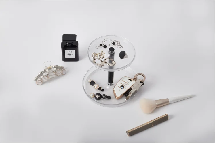 Wholesale Plastic Girls Bathroom Desktop Cosmetic Storage Double-layer Tray Round Shelf Jewelry Rack