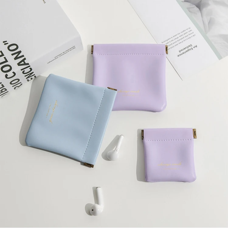 Mini Portable light luxury cosmetic airpods leather storage bag with magnetic seal