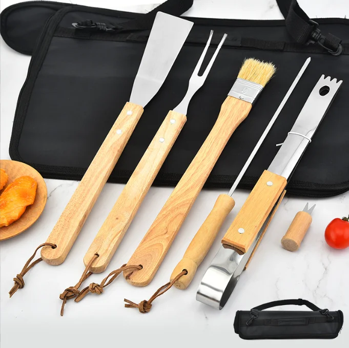 10 pcs in one set Oxford cloth bag packaging Barbecue Tools Wooden Handle Bbq Tool Set