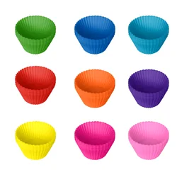 Wholesale USSE Silicone Baking Tools Molds Free Cake Mould 12 pieces in Set Multi Colours Round Muffin Cup Baking Cake Mould