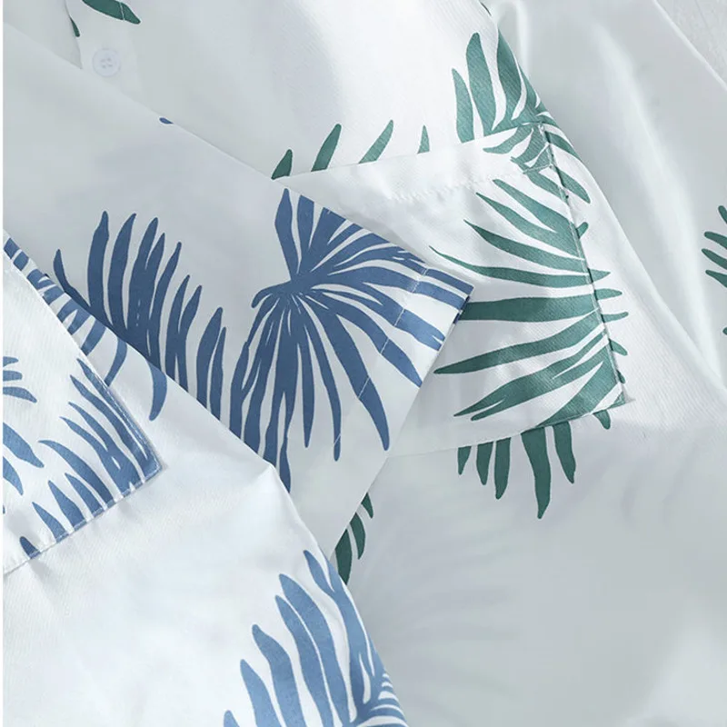 Custom Sublimation printing Mens Hawaiian Resort Style Palm Leaf Print Turn Down Collar Short Sleeve Shirts