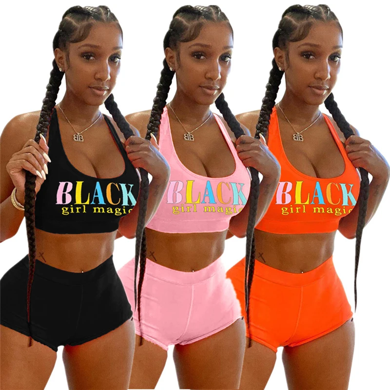 
Tank Tops Shorts Jogger Pants Suit Tracksuit Matching Set Outfit Sport Women Letter Two Piece Set 