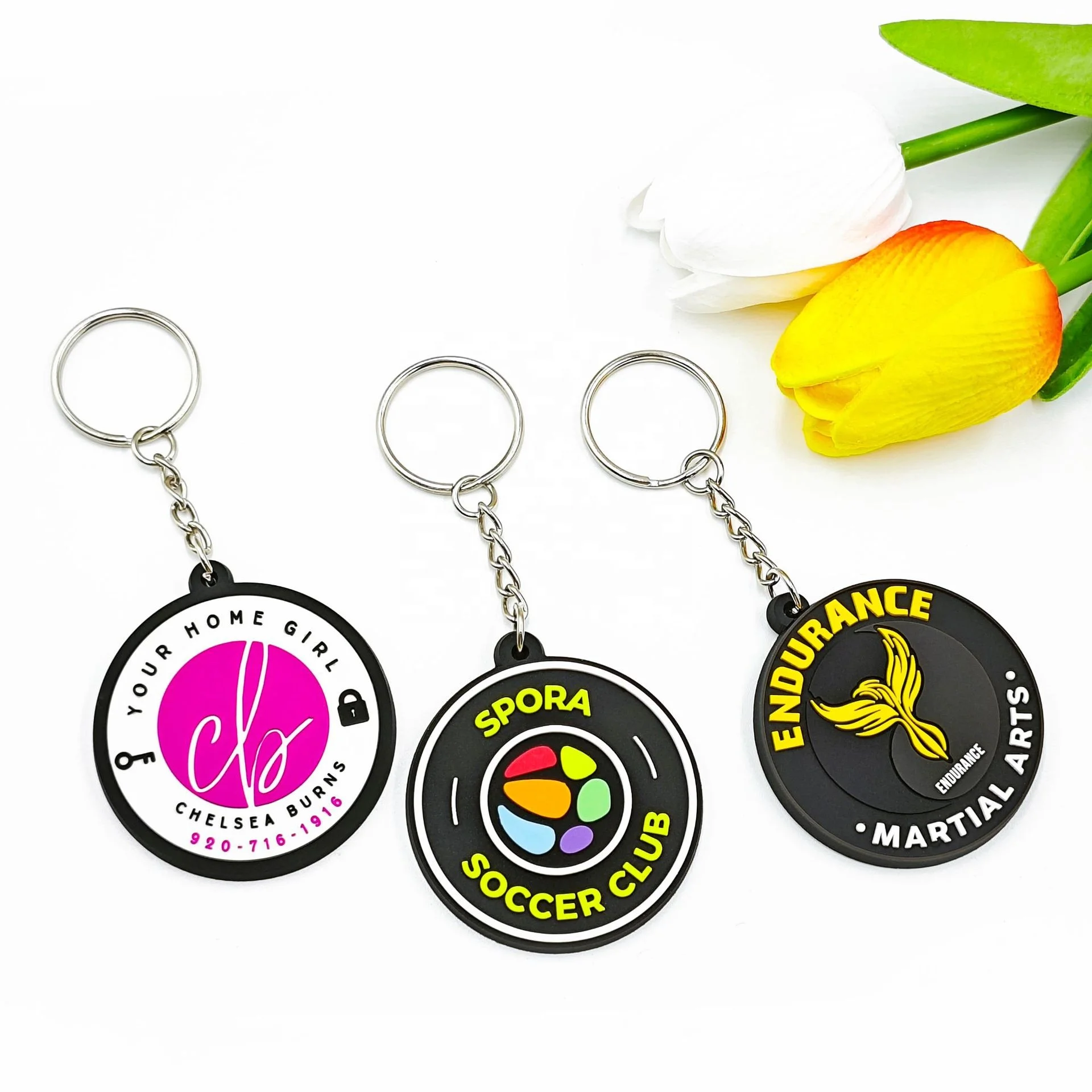 Wholesale round keychain soft 2d 3d logo pvc keyring custom logo pvc rubber keychain