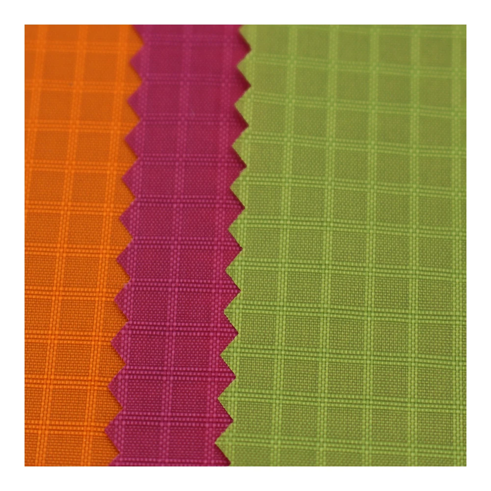 Colorful 210D three lines 0.5 grid pu coated nylon fabric china for upscale cloth lining