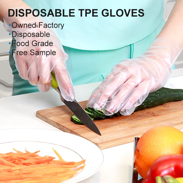 2022 OEM Food Grade polythehe Glove High Elastic TPE Catering Kitchen Oil Film Transparent CPE Gloves