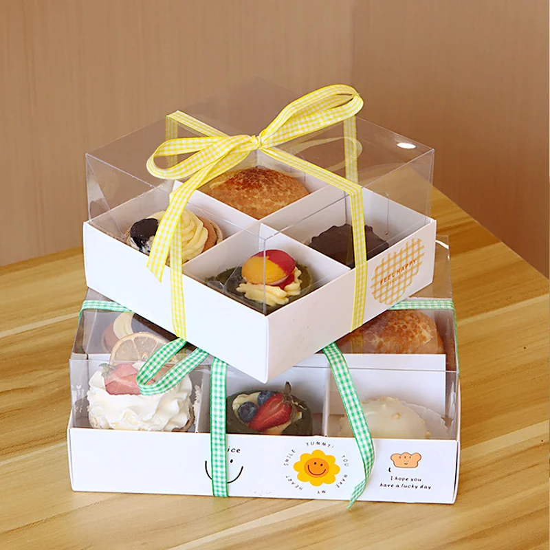 Eco-Friendly DIY Bakery Paper Sushi Matcha Tea Box Transparent Window Snack Food Packaging Box for Shipping for Cake Swiss Roll