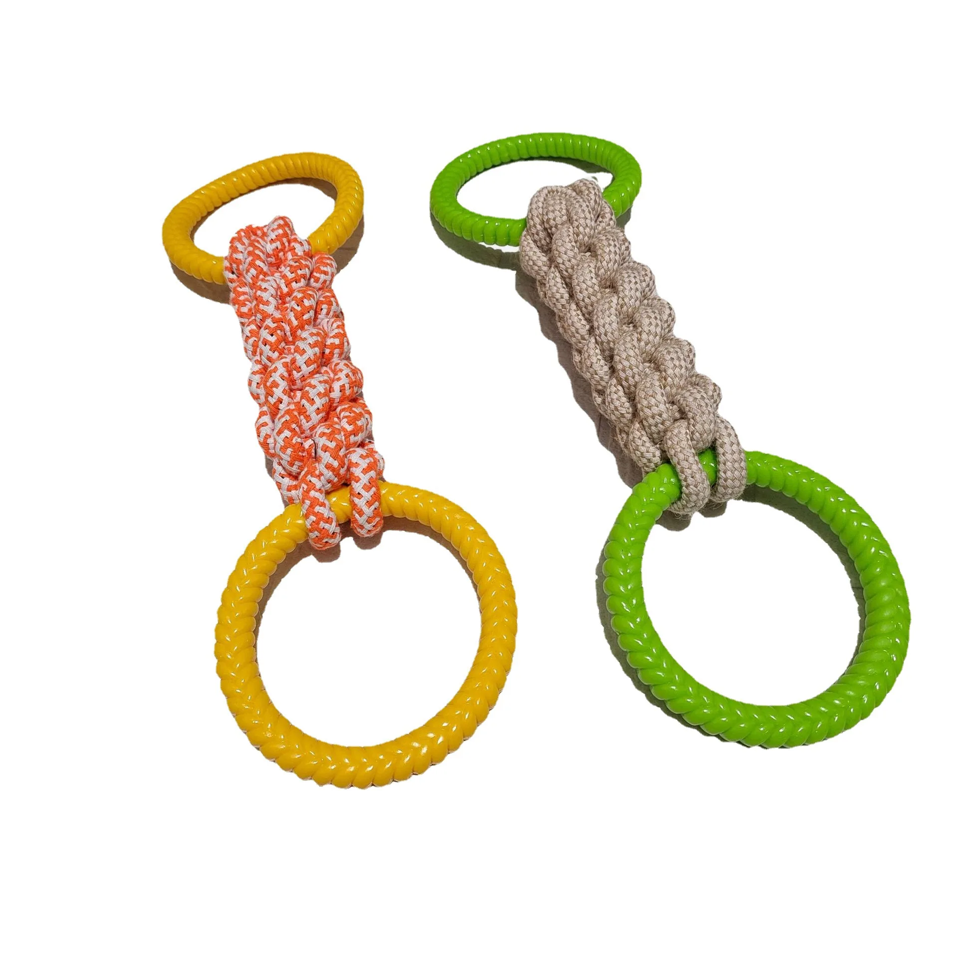New products pet cotton rope toy bite resistant molar stick rubber ring braided rope in large tug-of-war games