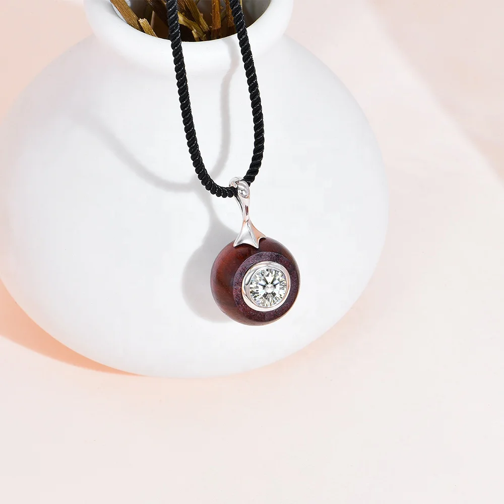 CC Jewelry Fashionable Natural Wooden Jewelry Eco-Friendly Copper Pendant Necklace and Rope Chain 925 Silver-Plated Necklace
