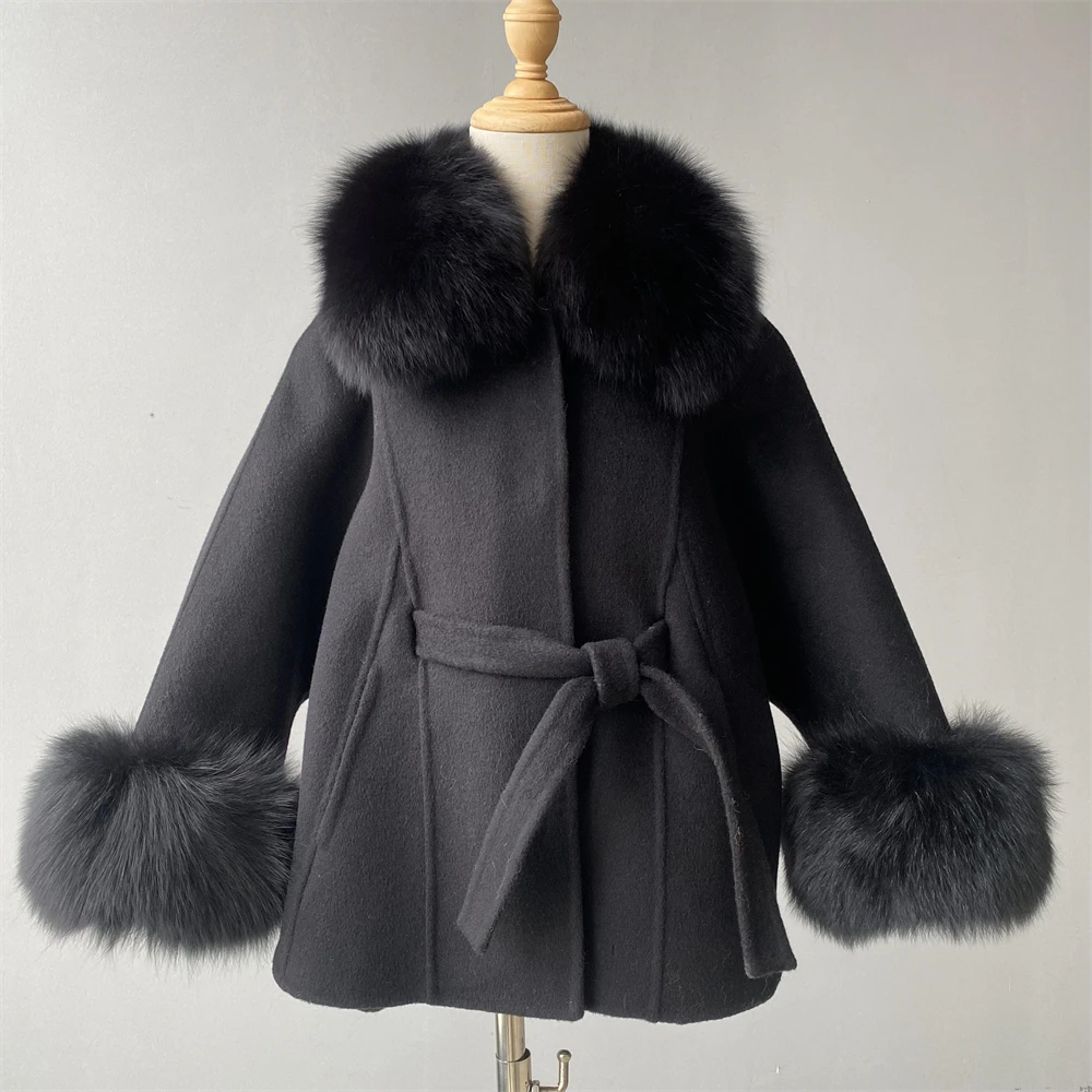 High Quality Popular Toddler Cashmere Coat With Real Fox Fur Collar And Cuffs Winter Wholesale Kid Cashmere Wool Coat