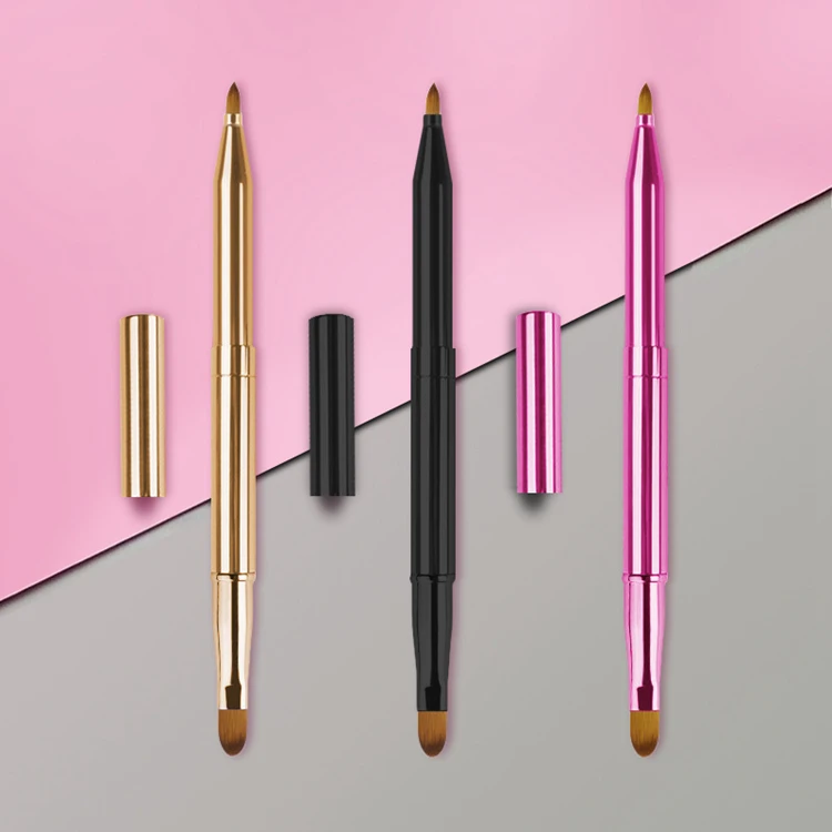 Double Side Nylon Hair Angled Eye Shadow Makeup Brush Double Ended Retractable Eyebrow Eyeshadow Concealer Lip Brush And Custom