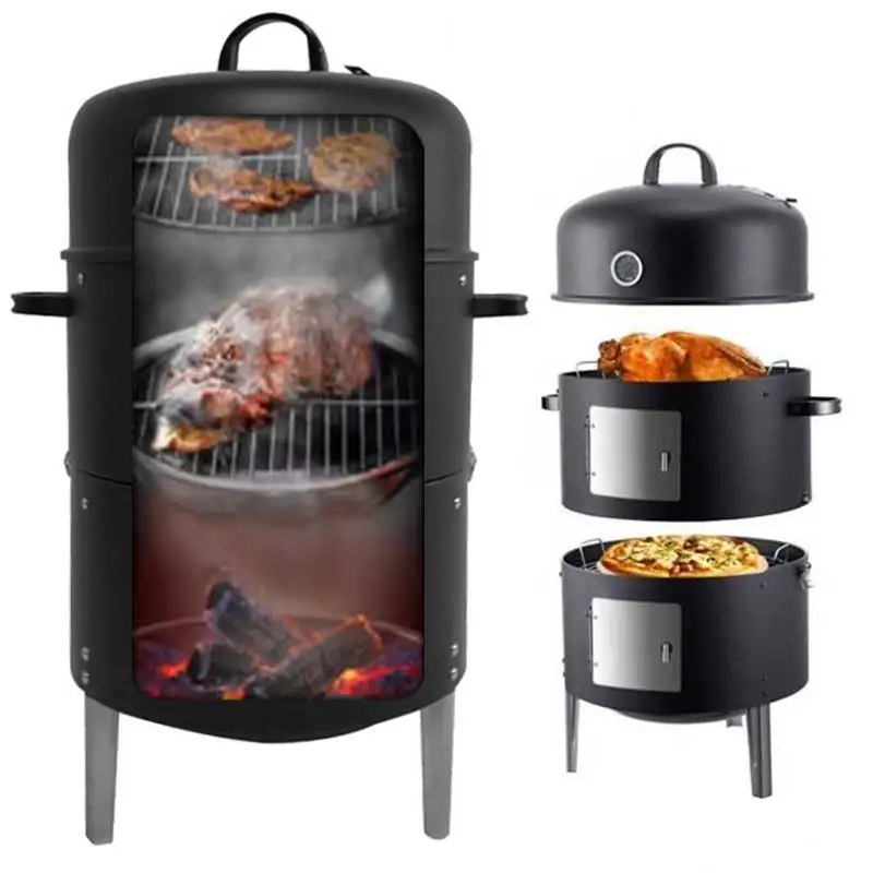 3-слойный Многофункциональный барбекю-гриль для курения уличный угольный гриль барбекю дымовая башня вертикальная бочка копченые Грили