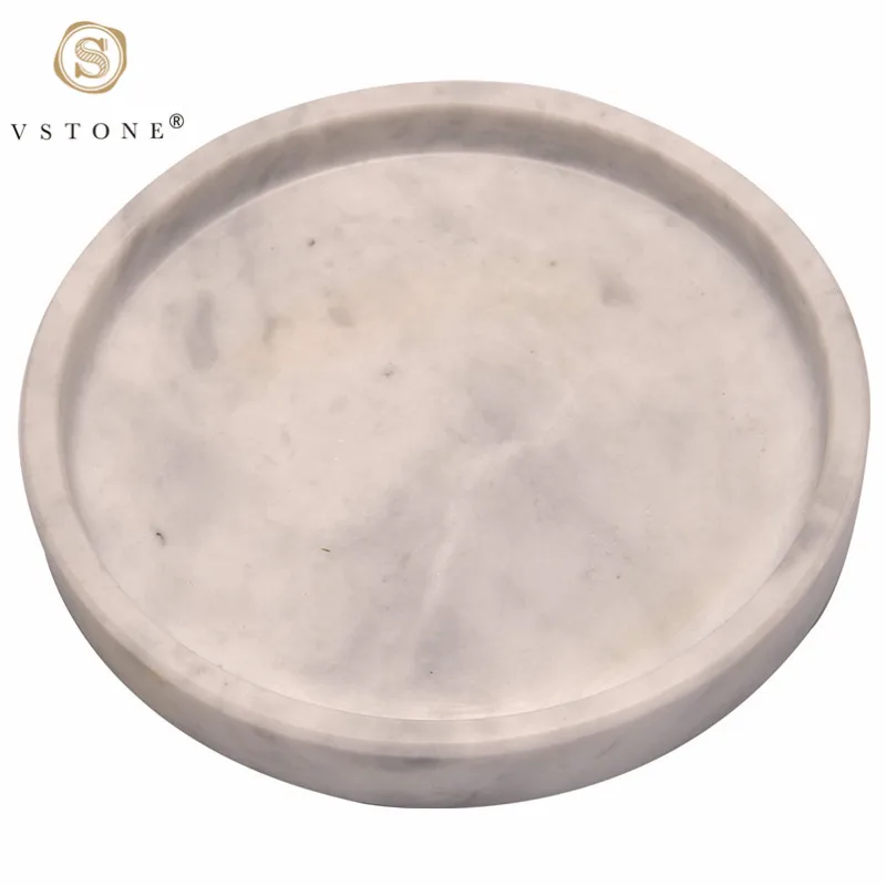 White grey Natural Marble Restaurant Hotel Decorations Home Luxury Nordic Style Round Serving Tray