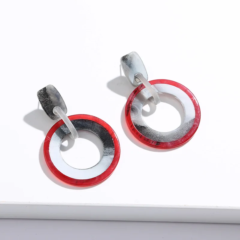 Acrylic acetic acid round stitching earrings senior sense niche personality fashion European and American wind ear accessories s