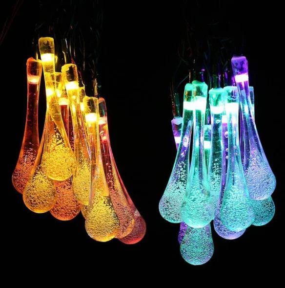 
Holiday Decoration Outdoor Waterproof Solar Garden Lights Multicolor Water Drops Led Solar String Lights For Christmas 