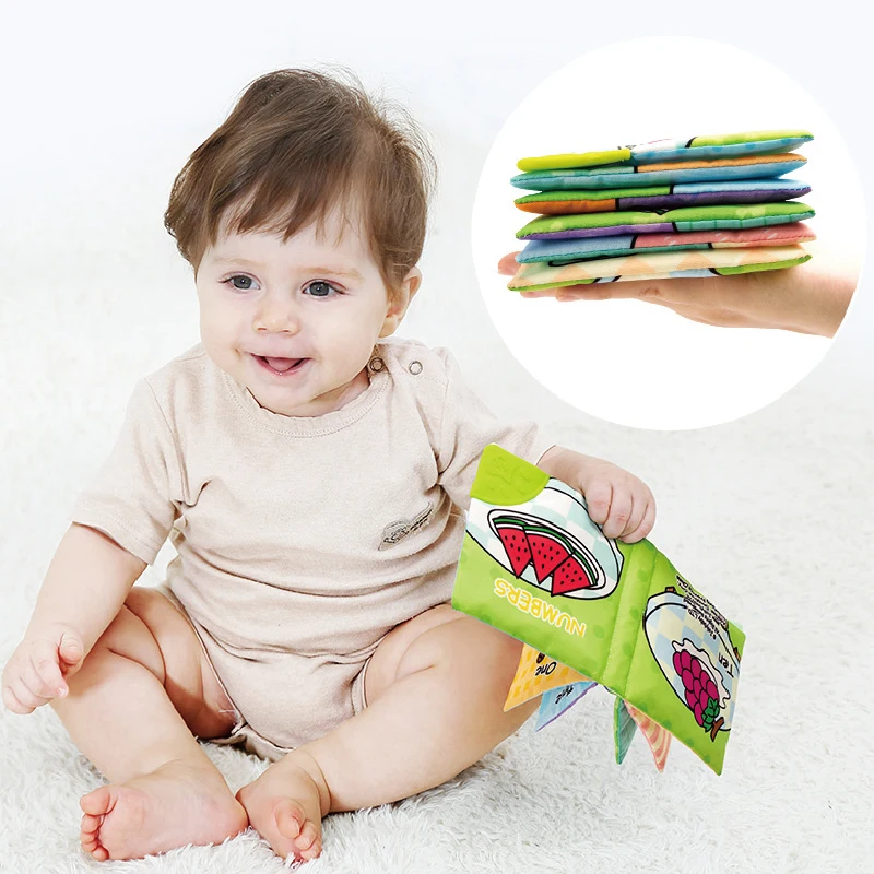 SEEJOYOU 6 in 1 Early Education Soft Fabric Book Baby Cloth Book Hollow Out Squeaker Toy Preschool Fun Cloth Book Set