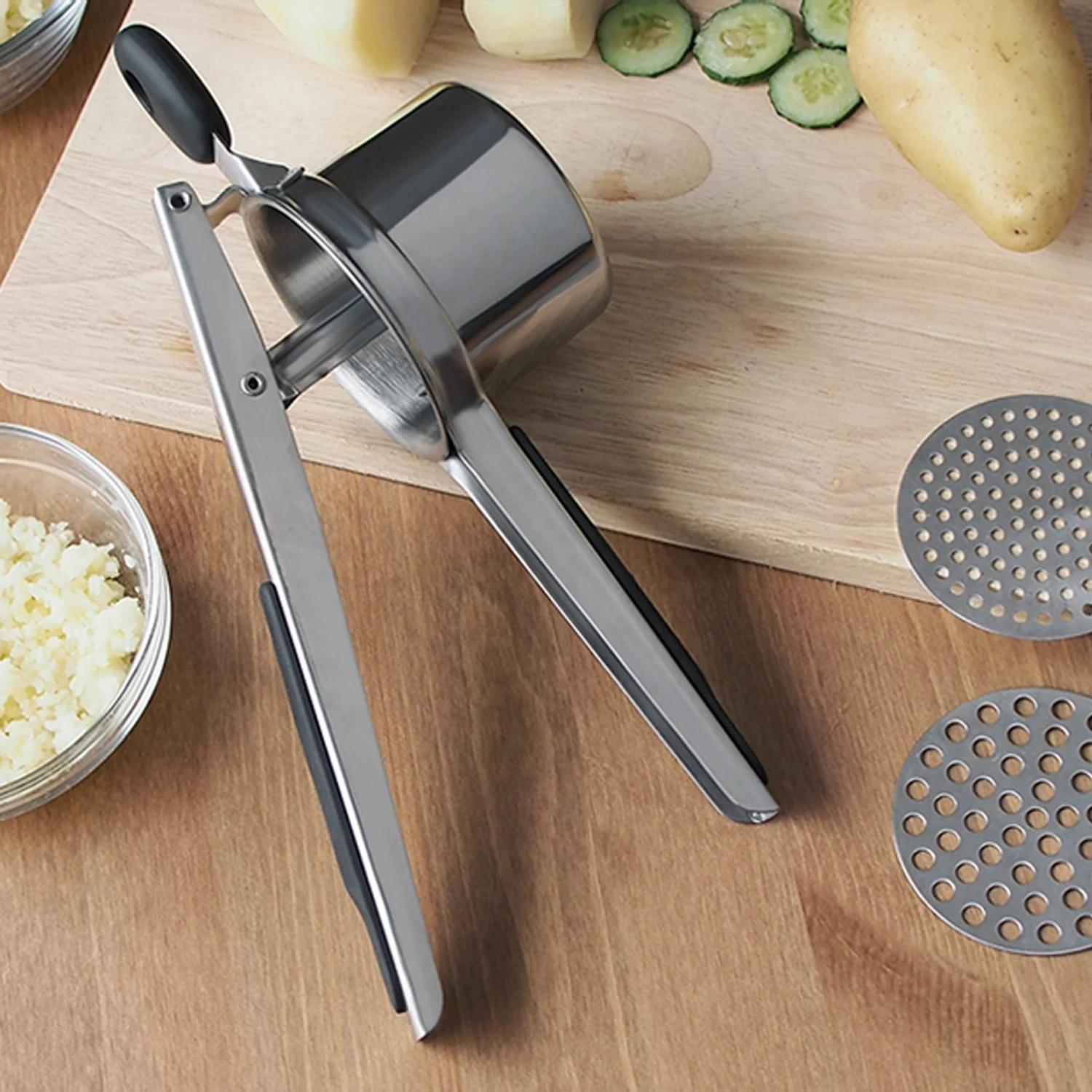 Сверхмощный Картофель Из Нержавеющей Стали, машер для картофеля с 3 сменными тонкими дисками, кухонный инструмент для риса