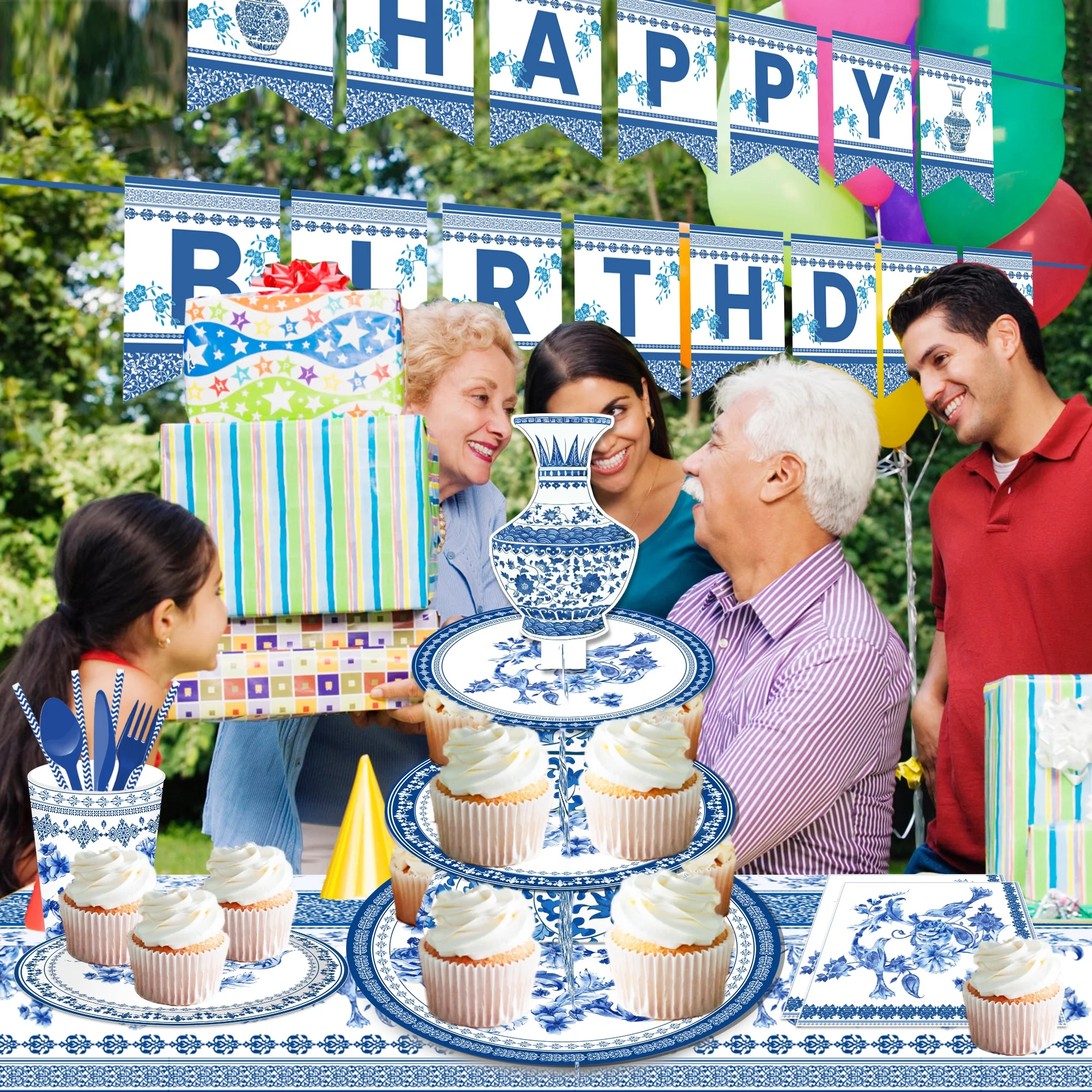 Huancai в китайском стиле Вечерние подставка для свадебного торта 3 уровня кекс стенд держатель синий и белый фарфор украшения вечеринок детей подарок на день рождения