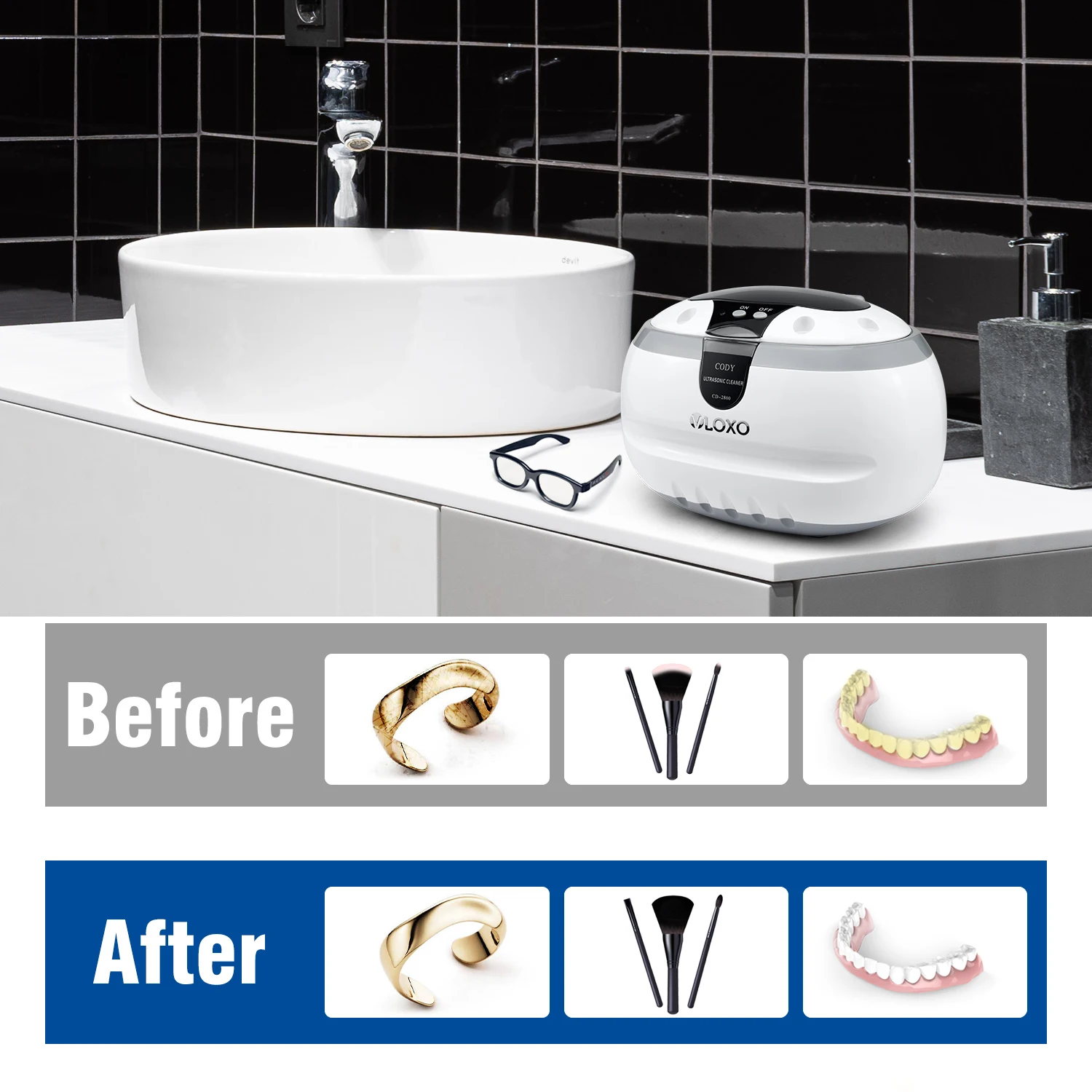 Portable Household Ultrasonic Cleaner for jewelry, glasses, watches, dental