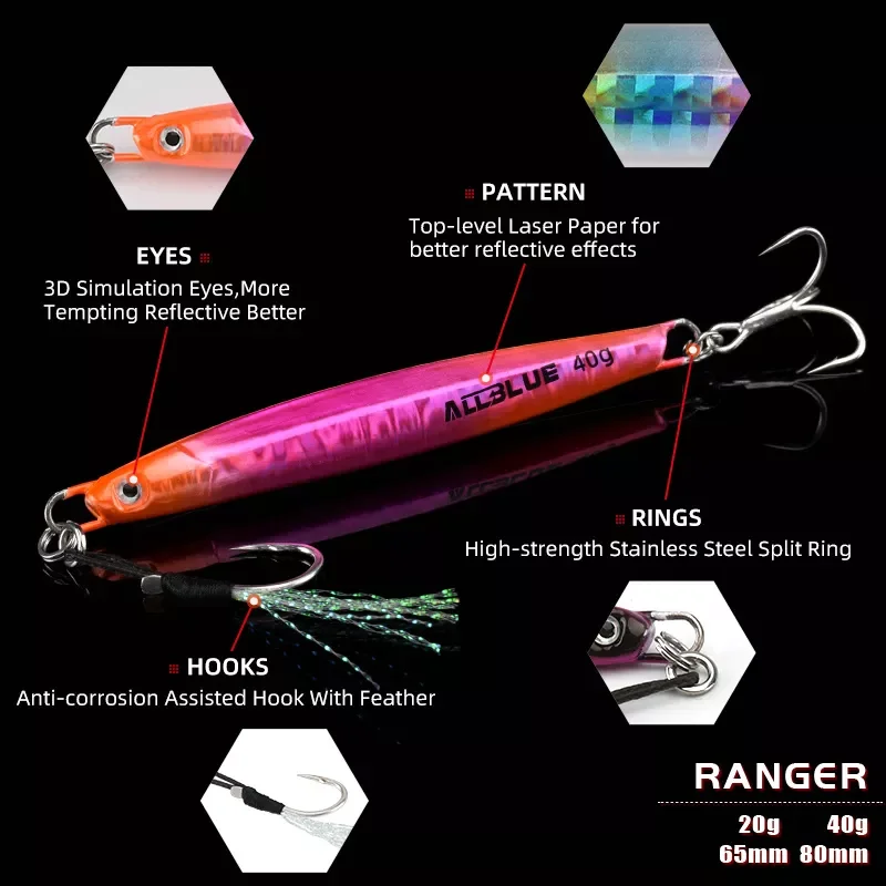 Casting Metal Jig 20G 30G 40G Shore Cast Jigging Spoon Sea Bass Fishing Lure Smelt Artificial Bait Spinning Tackle