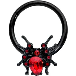 16 Gauge 3/8 Red Gem Black Spider Halloween Hinged Segment Ring Septum Clicker Cartilage Tragus Helix Piercing Earrings