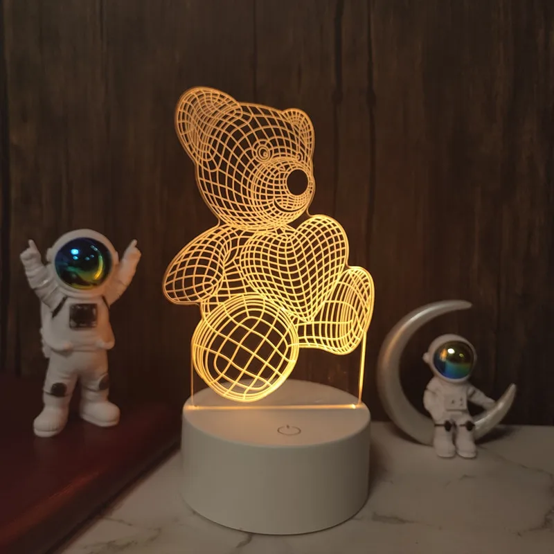 Детский ночник 3D светодиодный Ночной светильник креативный Настольный прикроватный романтический в виде сердечка медведя детский домашний декор для девочек рождественский подарок