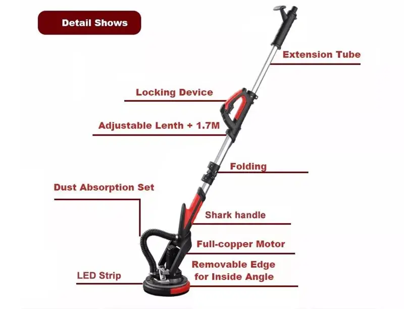 SZL-225-1 110V / 220V Ceiling Giraffe Drywall Sander Electric Vacuum Environmental Protection Drywall Wall Dustless Disk