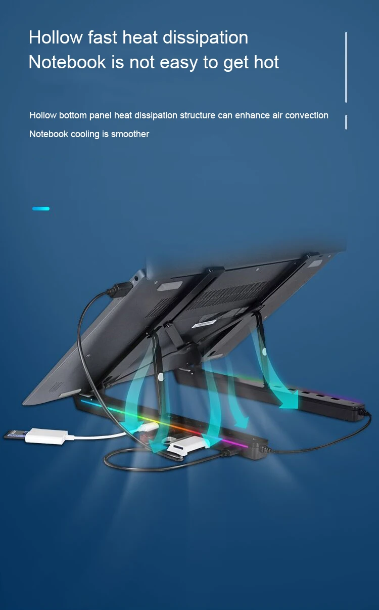Great Roc Custom logo aluminium alloy laptop stand with usb hub 9 modes RGB Laptop Stand for Desk with 3 Port USB 2.0 Hub