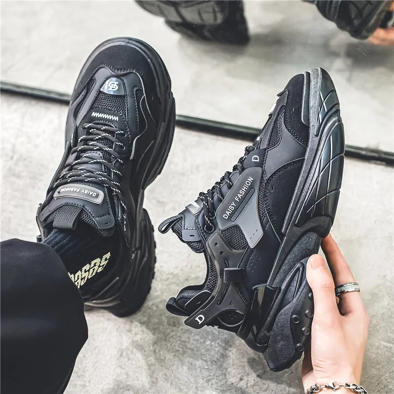 Hot Selling Reflective Lace Up Men  Fashion Leather Sneakers Zapatillas De Hombre White Chunky Athletic Shoes for Men