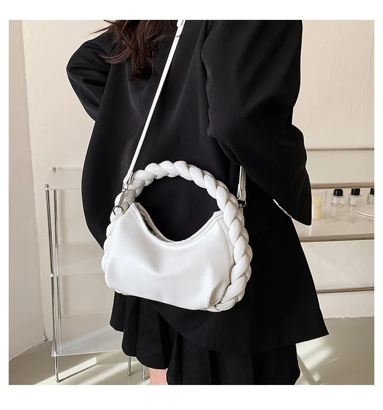 New Arrivals fashion Small Purse Handbag Woven Handle Designer Bag Women Pu Leather Trend Shoulder bag Women