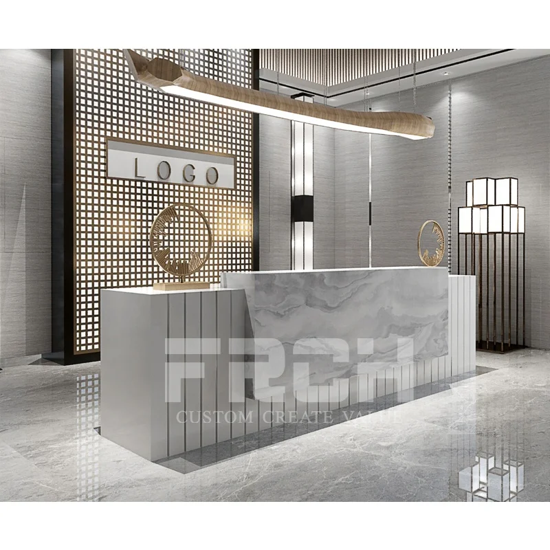 Factory Direct Sale Modern Reception Table Black Marble Look Counter Salon Front Desk Reception