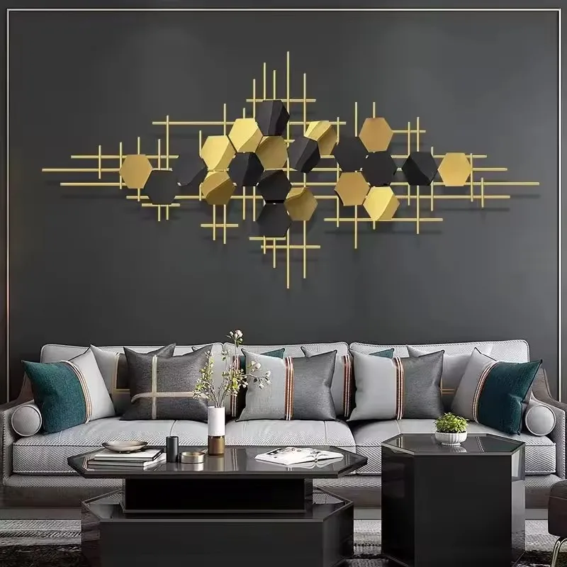 200*97cm Creative design horizontal wall mounted art 3d decors large gold metal wall decor for living room
