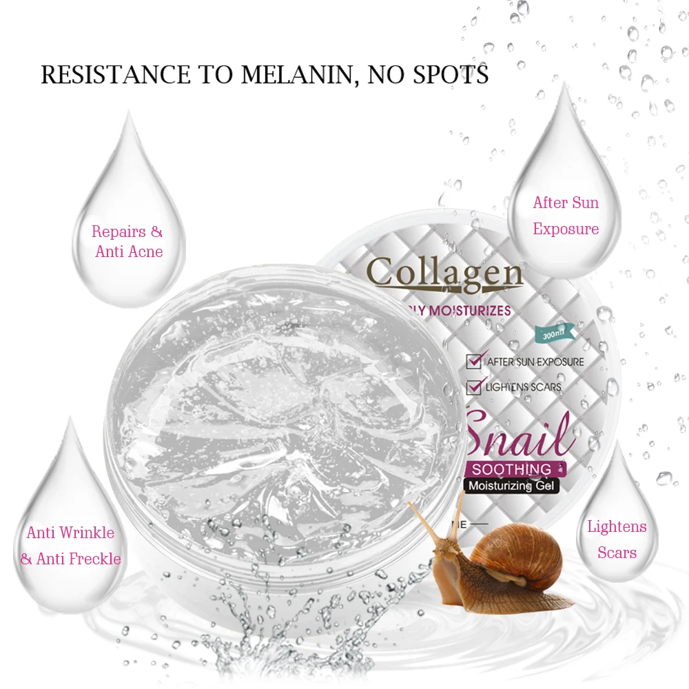 
Snail Collagen Natural Moisturizing Gel Oil Free Smoothing Anti Wrinkle Transparent Body Gel Repair Skin After Sun Exposure 