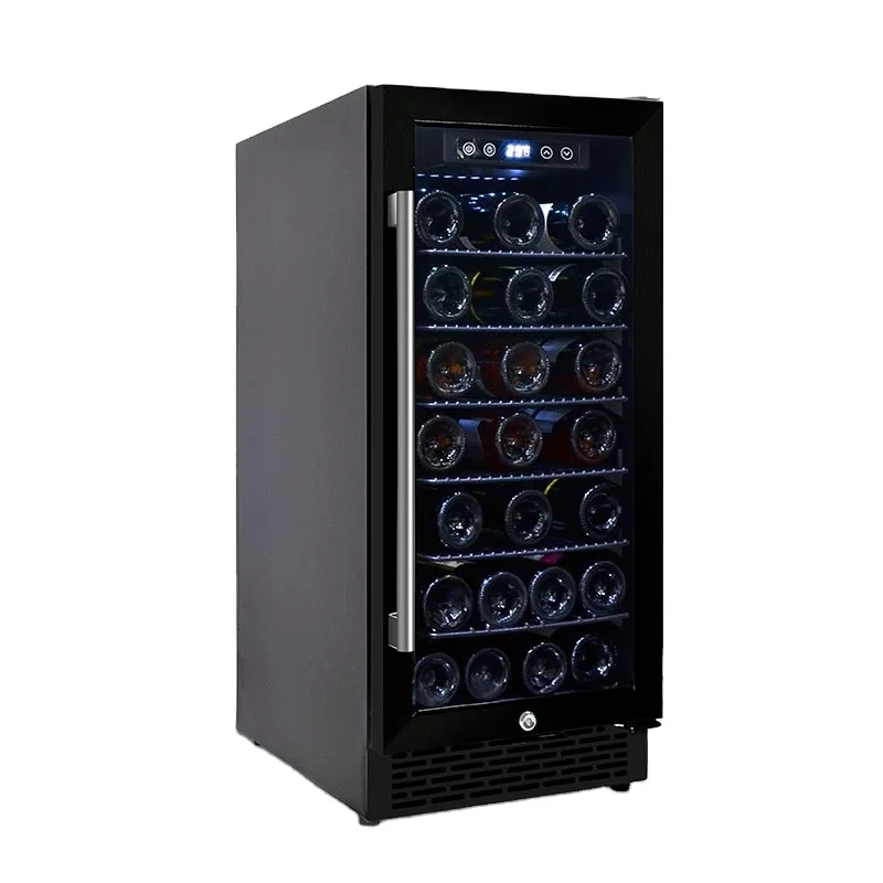 C-Pentane/R600a Supermarket Chiller Freezer Vertical Black Glass Stainless Steel Wine Cellar Wine Cooler Under Counter Fridge