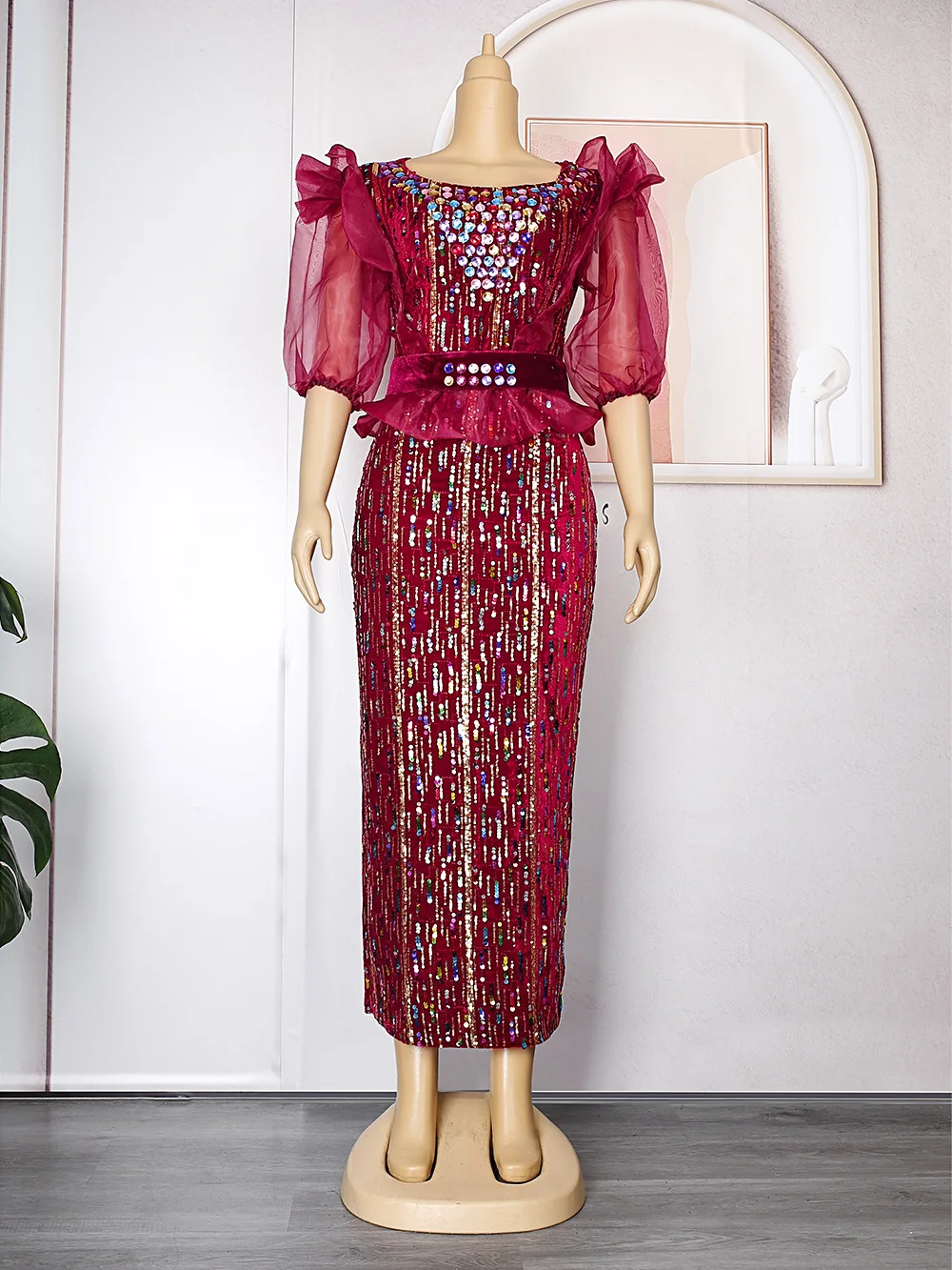 African Fall Women Clothes Sequin Tassel Dress Formal Long Sleeves Evening Gowns Dinner Dresses