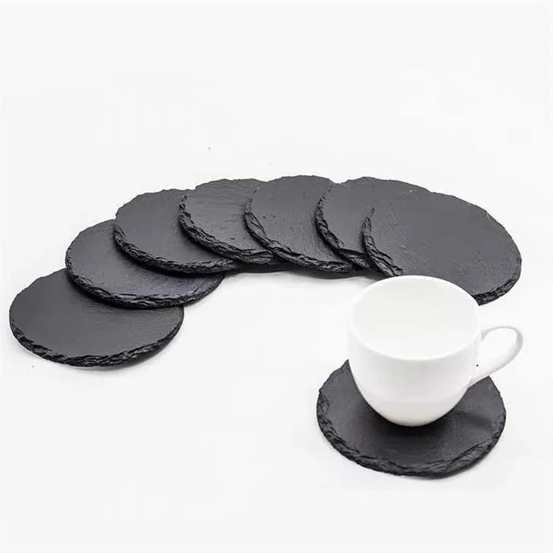 wholesale Slate Coaster Natural Table Decoration Mat Heart Round Square Table Mat Milk Mug Coffee Cup Pad Kitchen Gadgets
