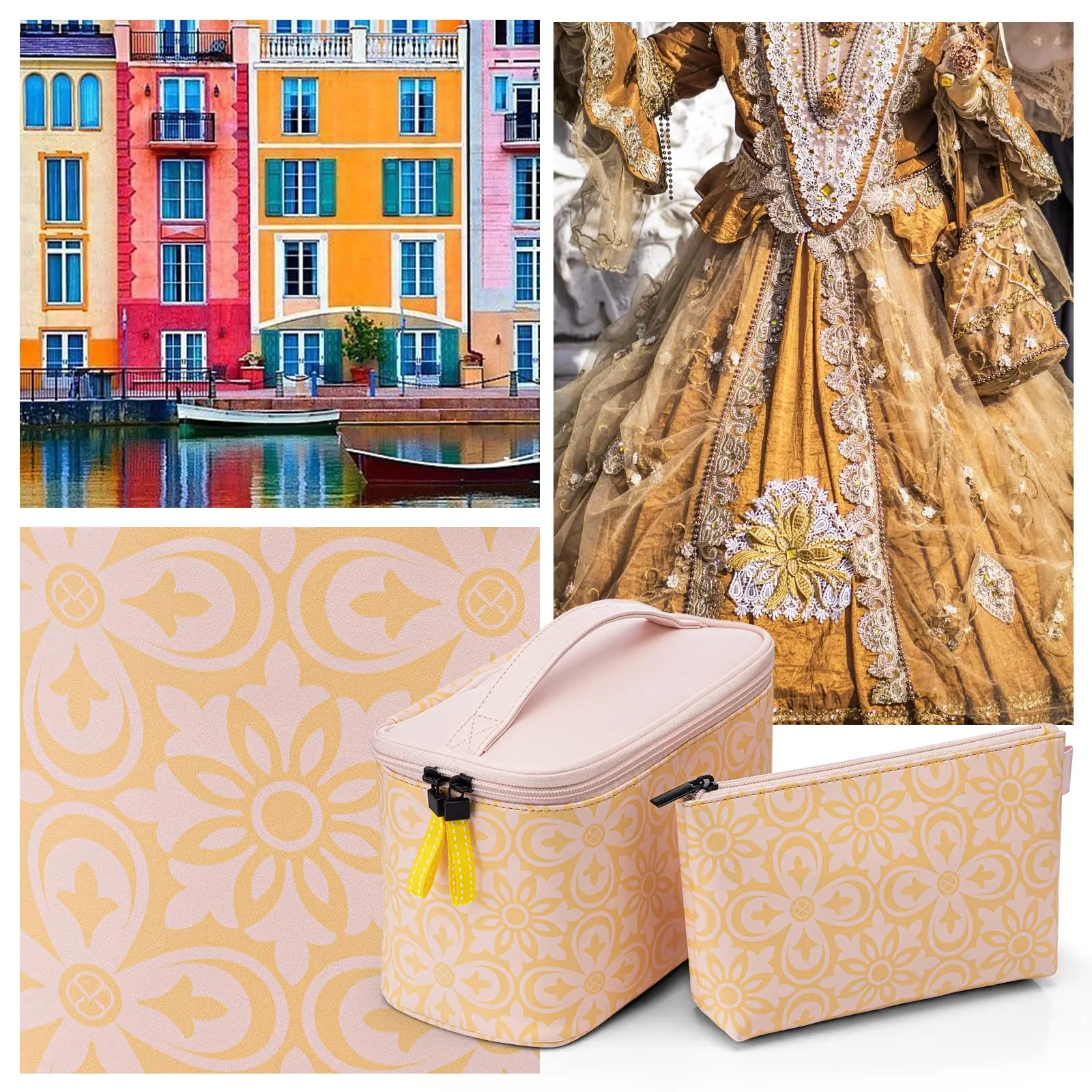 New Custom Leather Waterproof Cosmetic Bag Floral Pu Leather Cosmetic Bags Large capacity Makeup Organizers