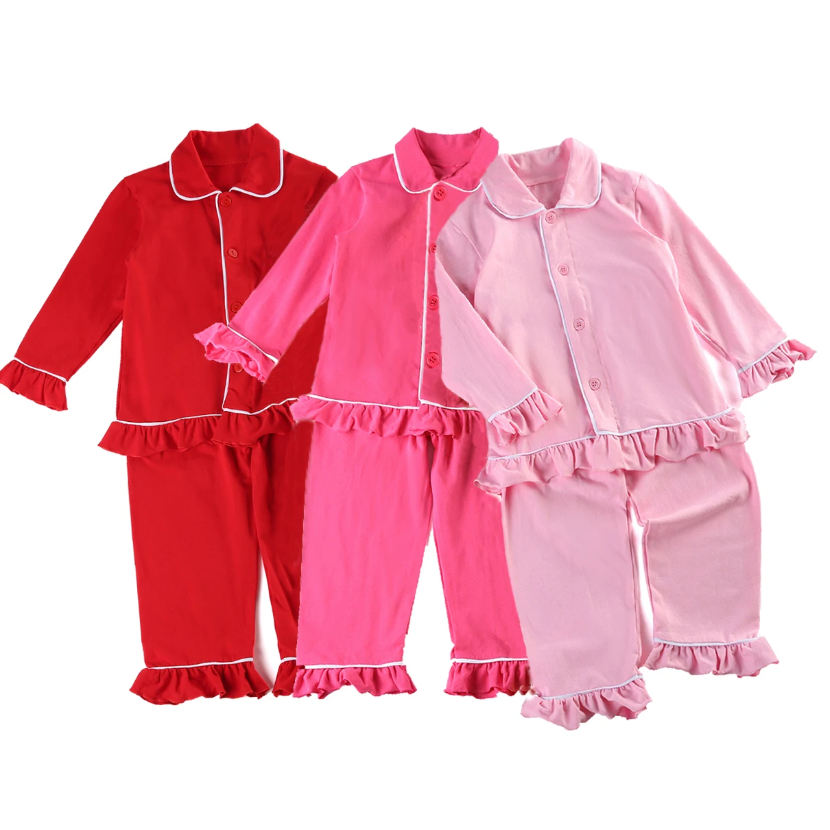 RTS red sleepwear girls kids custom pajamas cotton christmas pyjamas family boys pajama