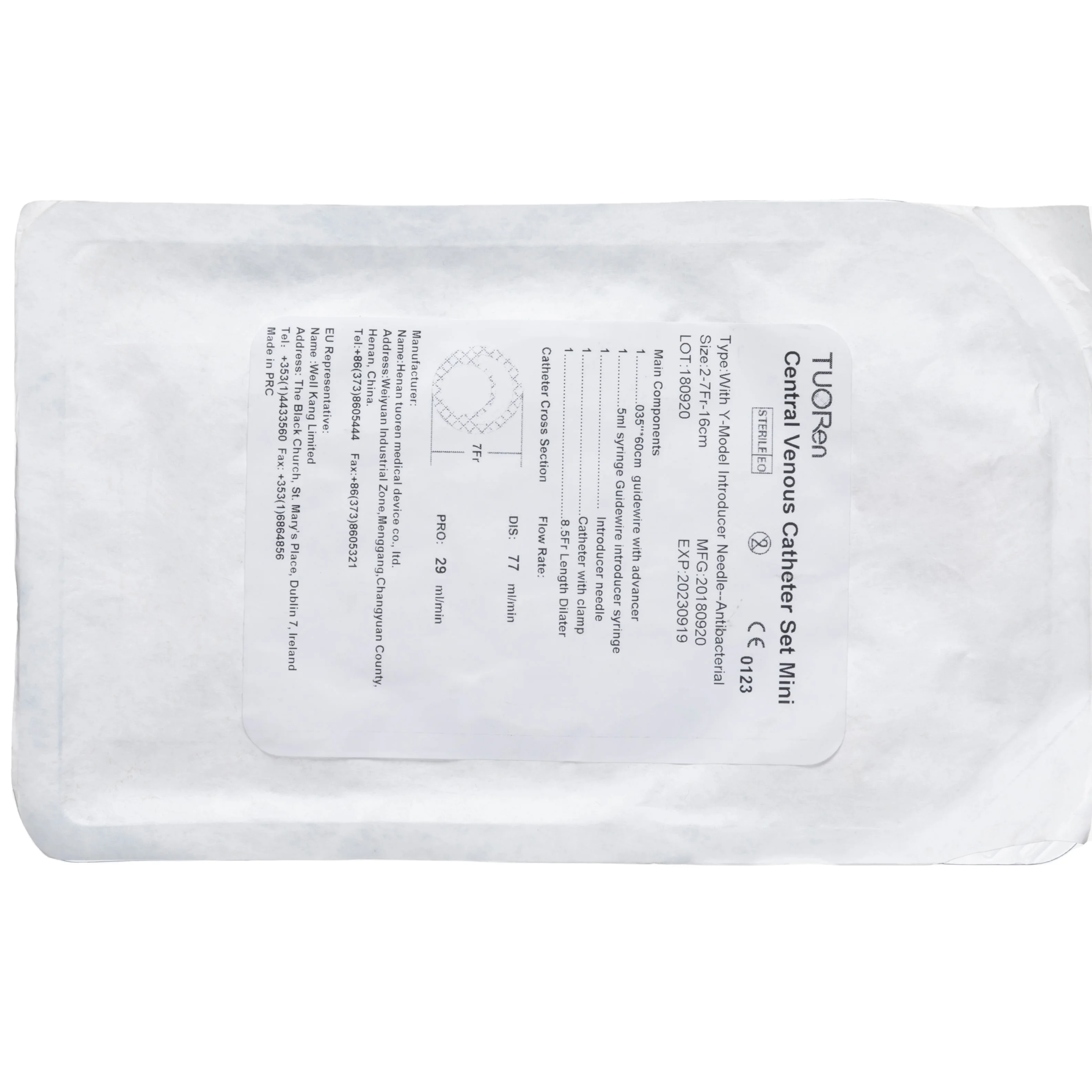 TUOREN medical consumables disposable triple lumen hemodialysis Central Venous Catheter Puncture cvc kit with CE