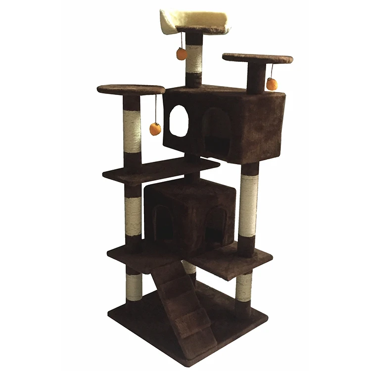 Big Wooden Scratcher Tower Luxury Real Sisal Novel Reinforced Elevated Outdoor Big Cat Tree House