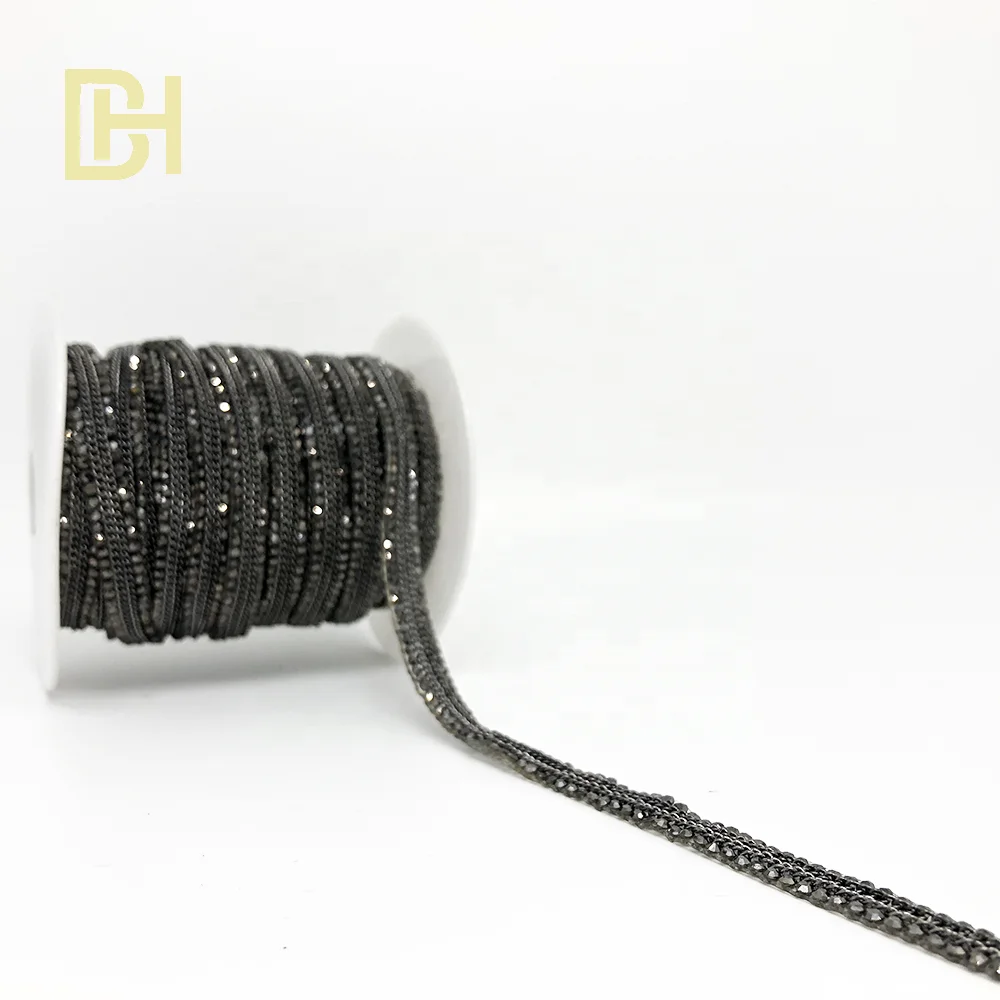 L028 factory outlet 1.5cm iron on rhinestone trim chain hotfix rhinestone sheet trimming for shoes bags and clothing