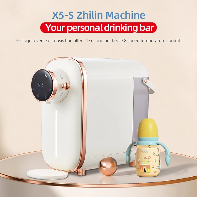 Dual core five stage reverse osmosis household water purifier desktop hot and cold water dispenser