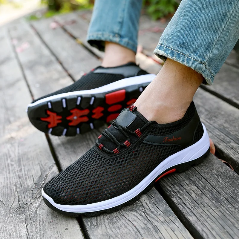
black color couples outdoor sneakers comfortable walking mesh training sport shoes 