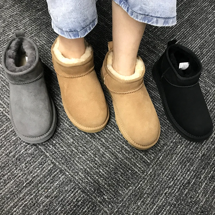 Logo Custom Winter Snow Boots Plus Size 44 Brands Design Ugh Cowhide Leather Fur Women Snow Boot