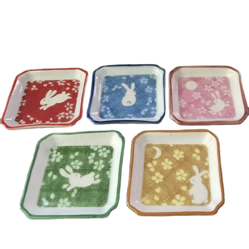 Dollhouse Miniature 1:12 Scale Ceramic Plate Kitchen Nostalgic Batik Rabbit Plate Toy Miniature Doll Furniture Furnishings