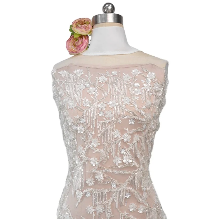 2022 New Custom High Quality Luxury Crystal Mesh Embroidery Flower Lace Fabric