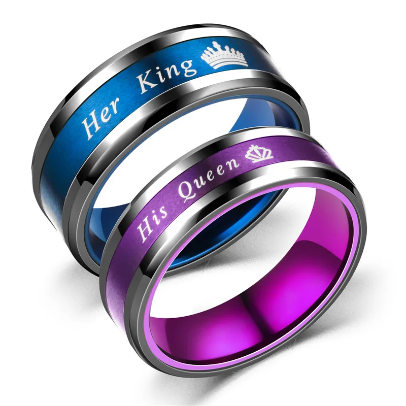 Stainless steel jewelry wholesale, couples crown titanium steel ring, King and Queen stainless steel ring